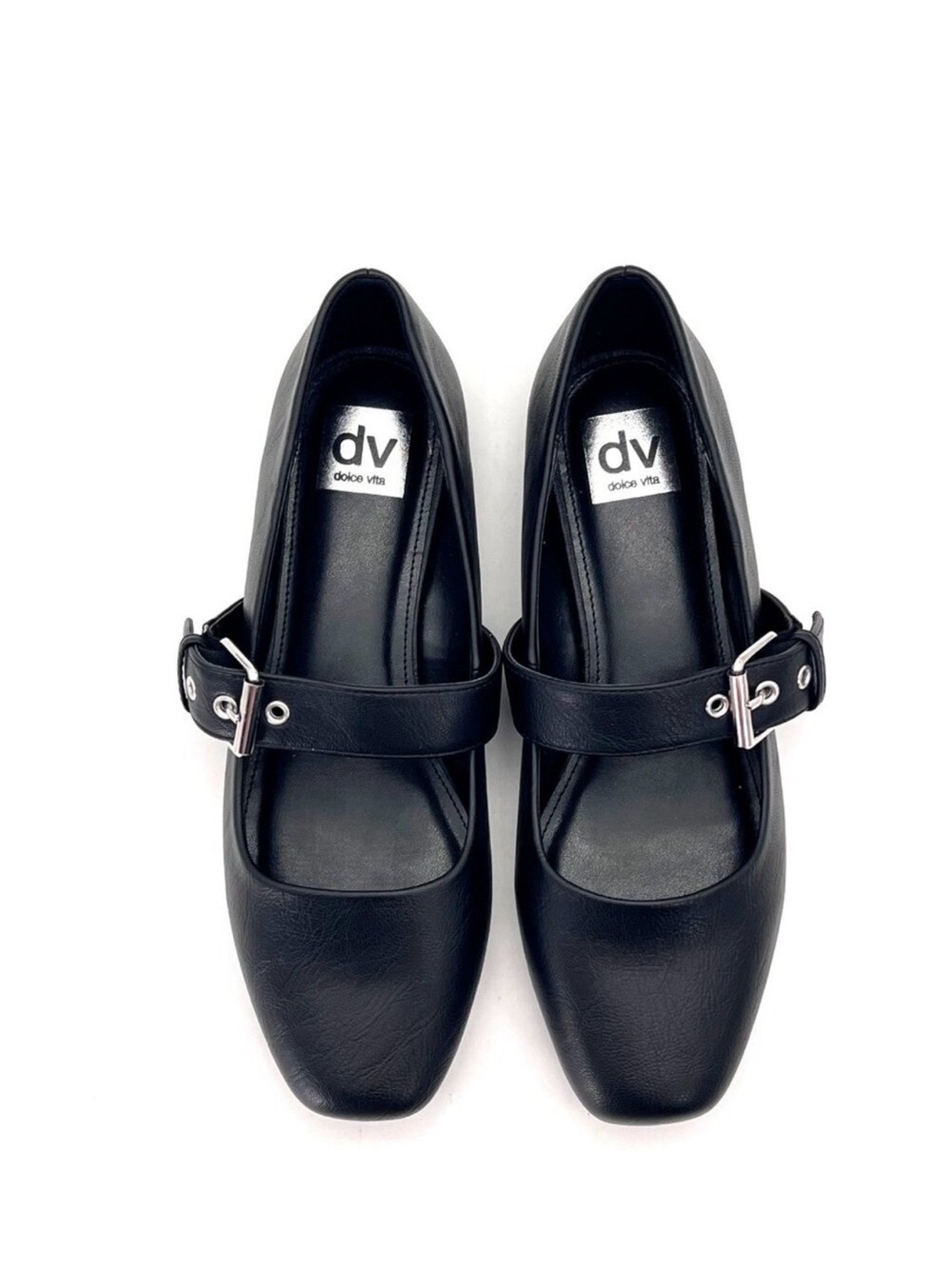 DV by Dolce Vita Black Mary Jane Buckle Flats with Silver Hardware
